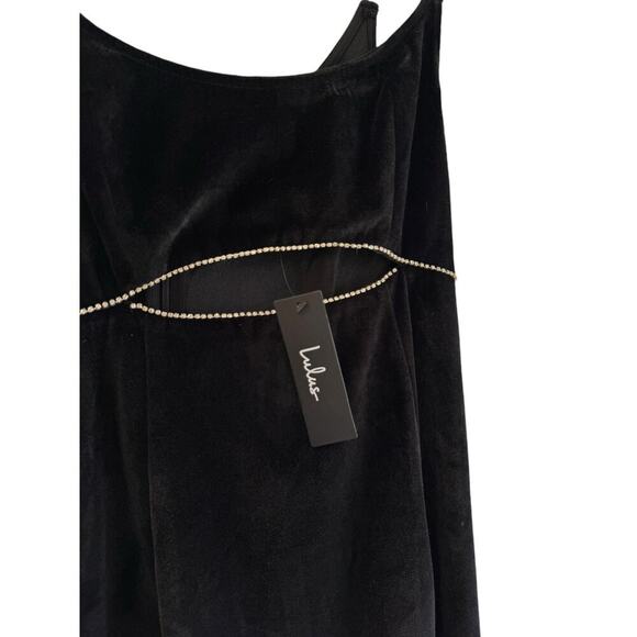 LULU’S NWT Gala Glam Black Velvet Rhinestone Cutout Mermaid Maxi Dress $88 MSRP - Picture 9 of 13